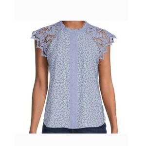 Juniors Floral Crochet‎ Lace Blouse – Short Raglan Sleeve Crew Neck Pullover
